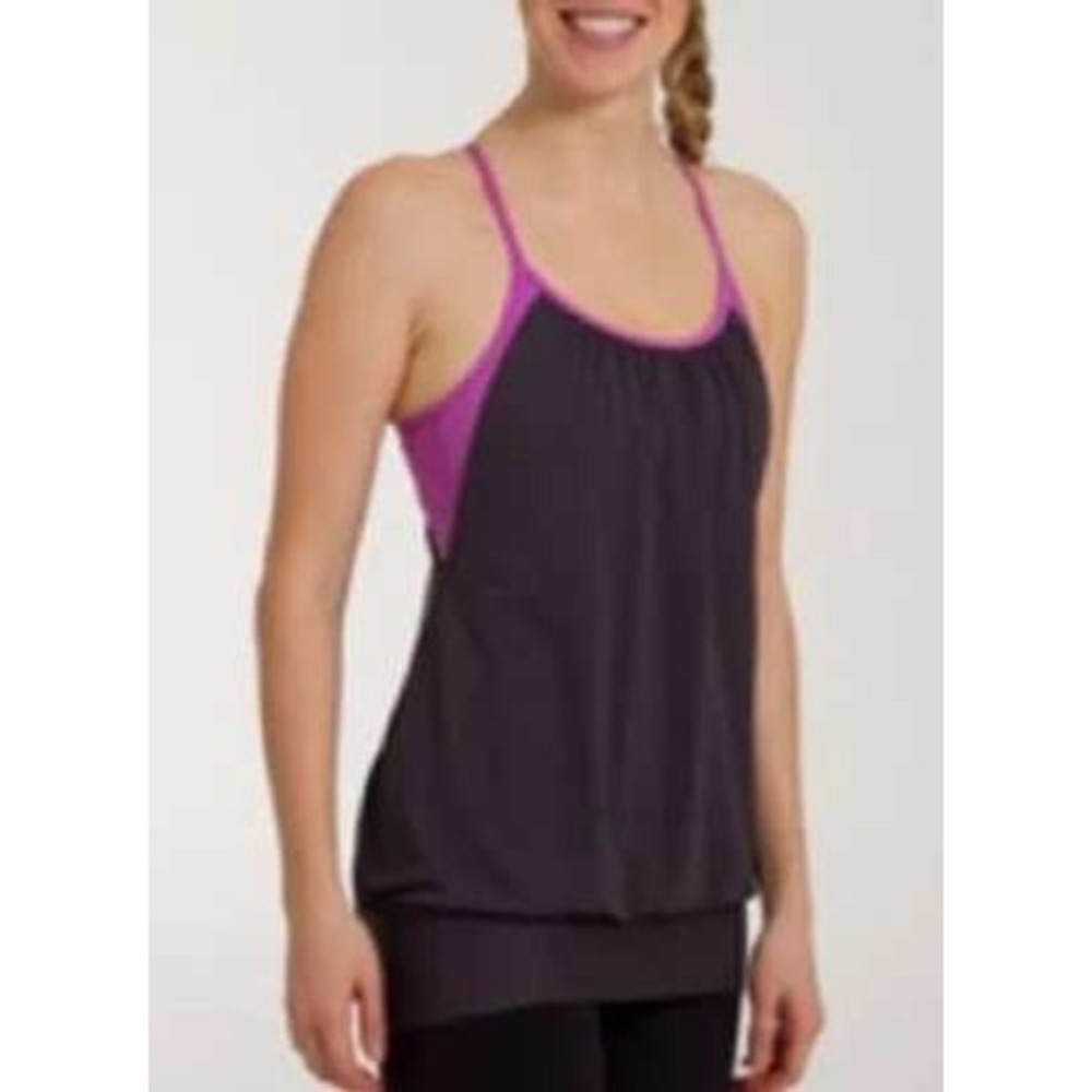 Lululemon‎ No Limits Tank Top Built In Bra Black Purple Size 6 Racerback Mesh